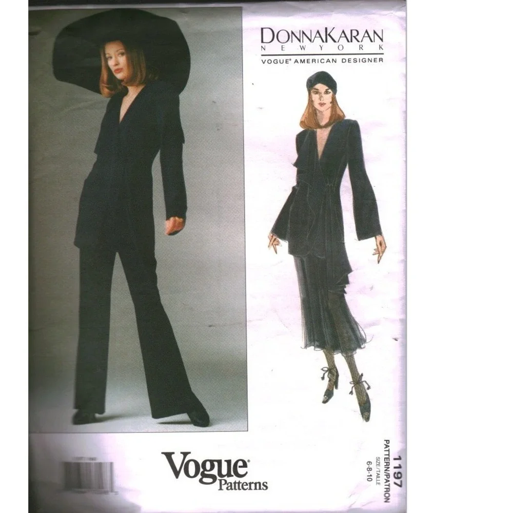 Donna Karan New York Vogue 1197 Sewing Pattern Jacket Skirt Pants Size 6-8-10